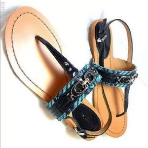 COACH Sammy Thong Sandals Navy Turquoise size 7